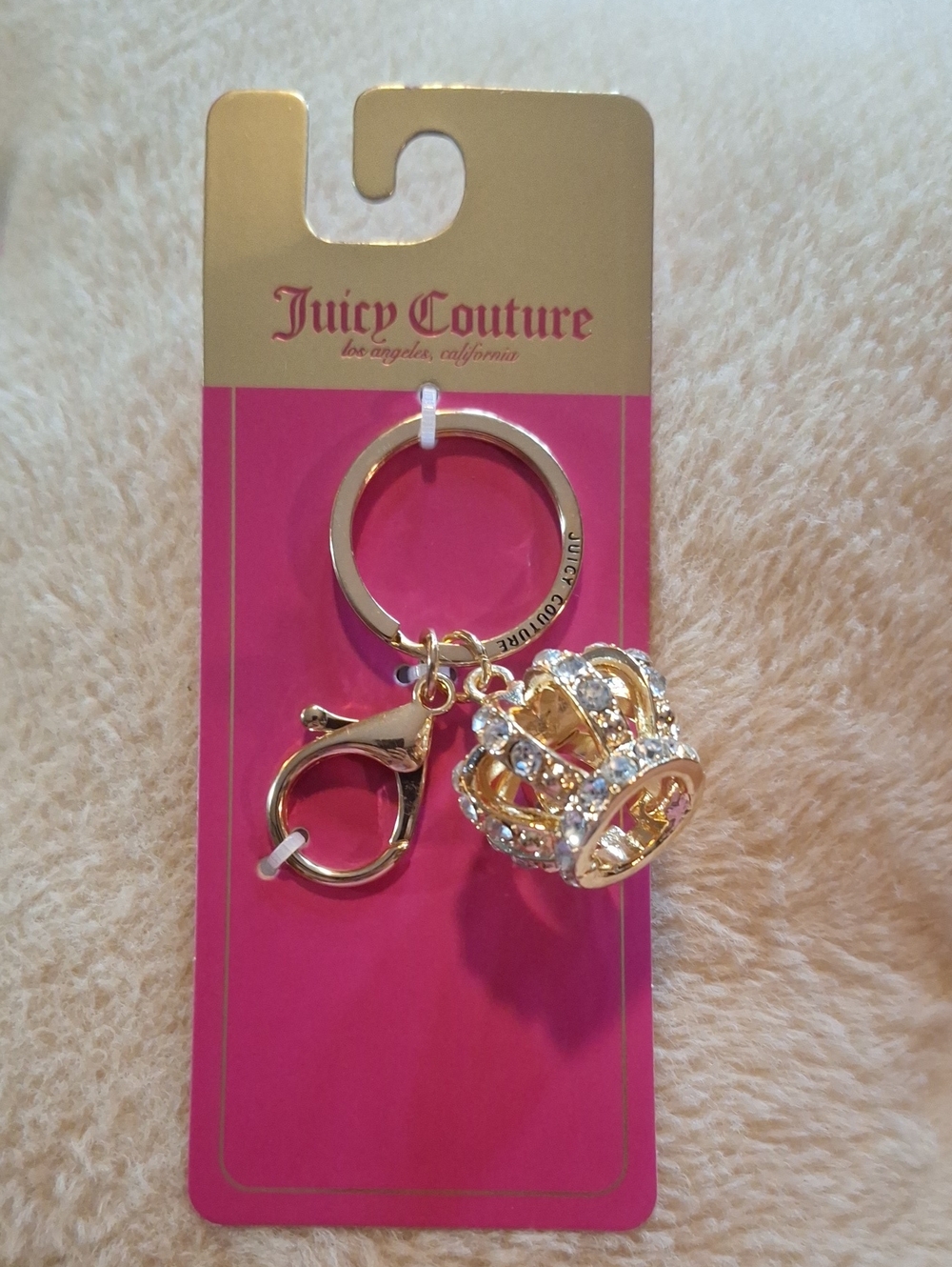 Juicy Couture Gold Crown Keychain with Crystal Accents